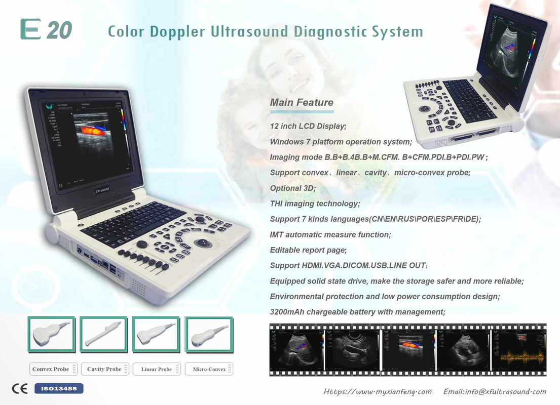 Mesin USG Portabel Tingkat Dasar ISO Sistem Ultrasound Doppler Warna Digital