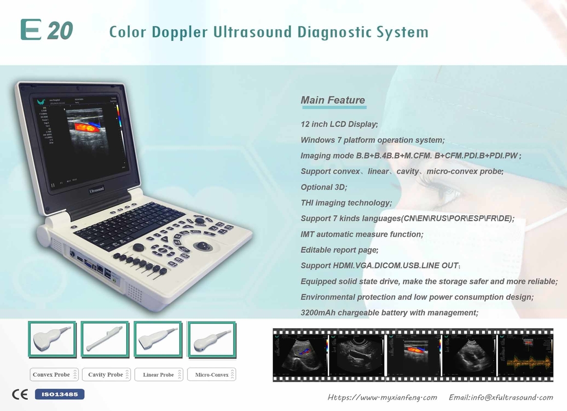 Sistem Win7 Portable Color Doppler Ultrasound Scanner Baterai 3200mAh